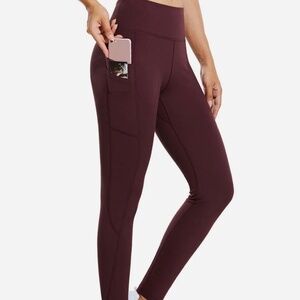 Baleaf Laureate High Rise Zip Pocket Legging Size XL Red Wine